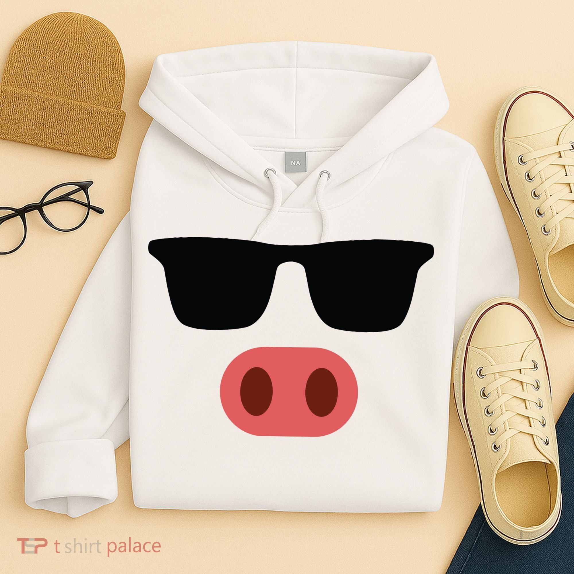 Pig Face Cool Sunglasses Cute Halloween Costume Hoodie