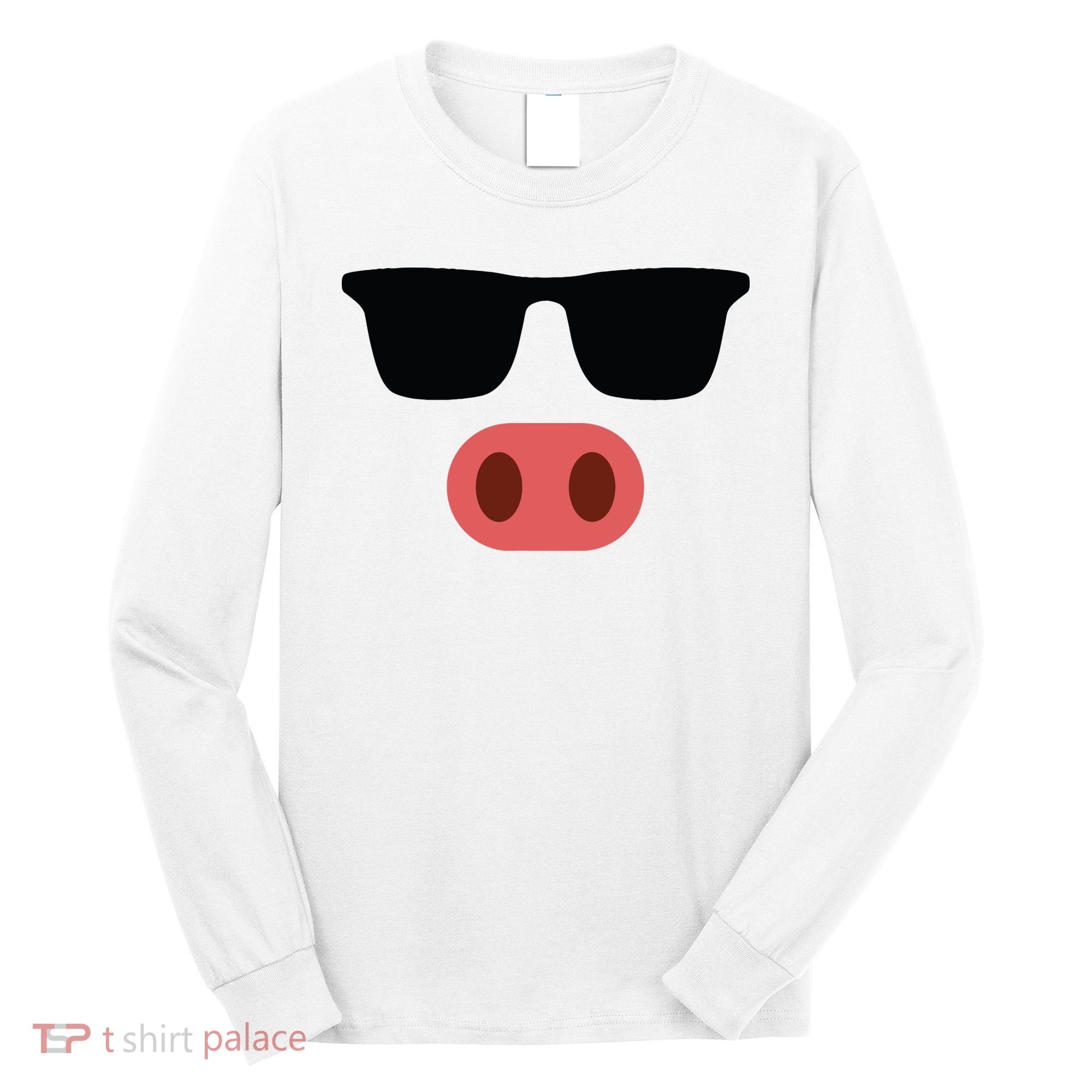 Pig Face Cool Sunglasses Cute Halloween Costume Long Sleeve Shirt