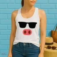 Pig Face Cool Sunglasses Cute Halloween Costume Women's Tank Top thumb 2