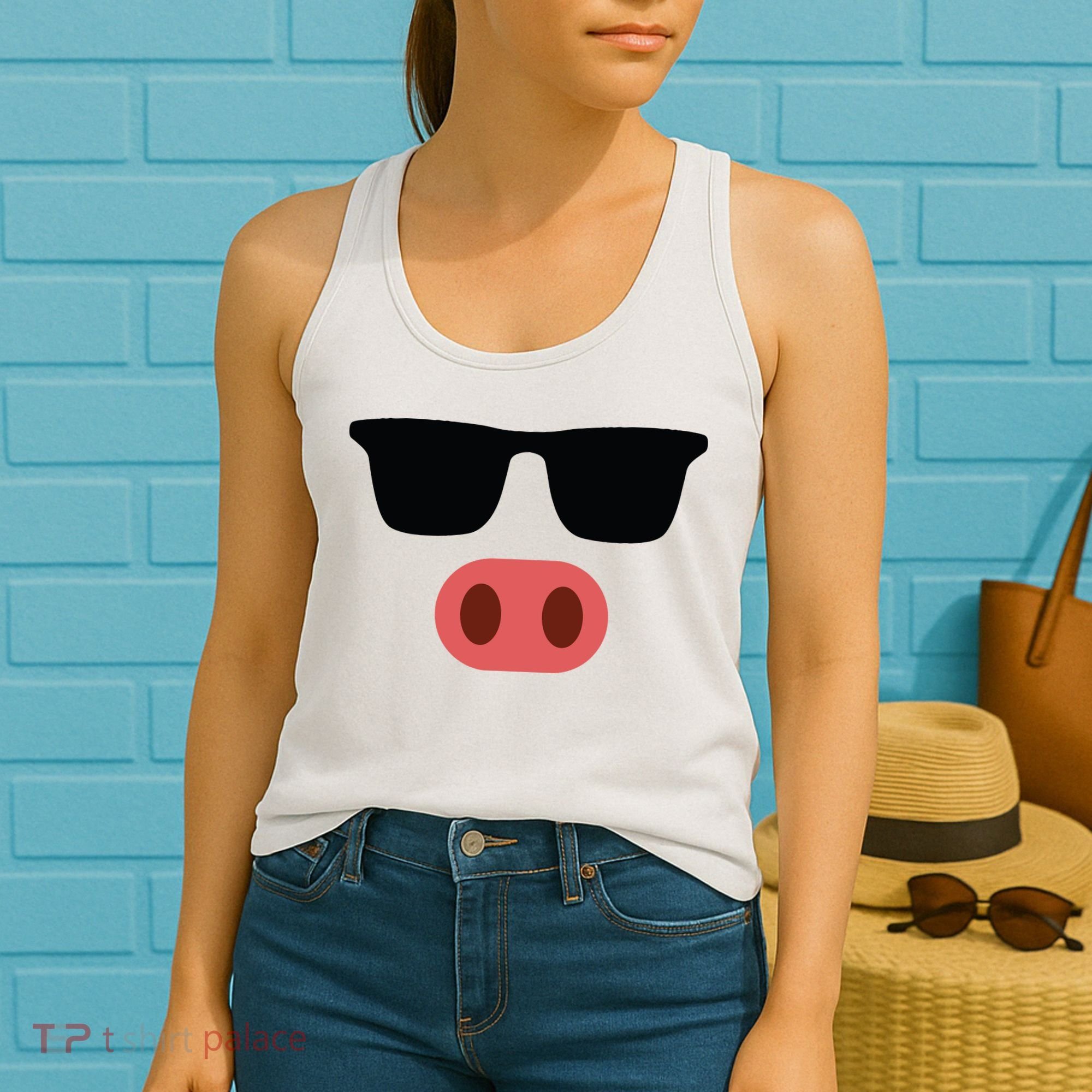 Pig Face Cool Sunglasses Cute Halloween Costume Women's Tank Top