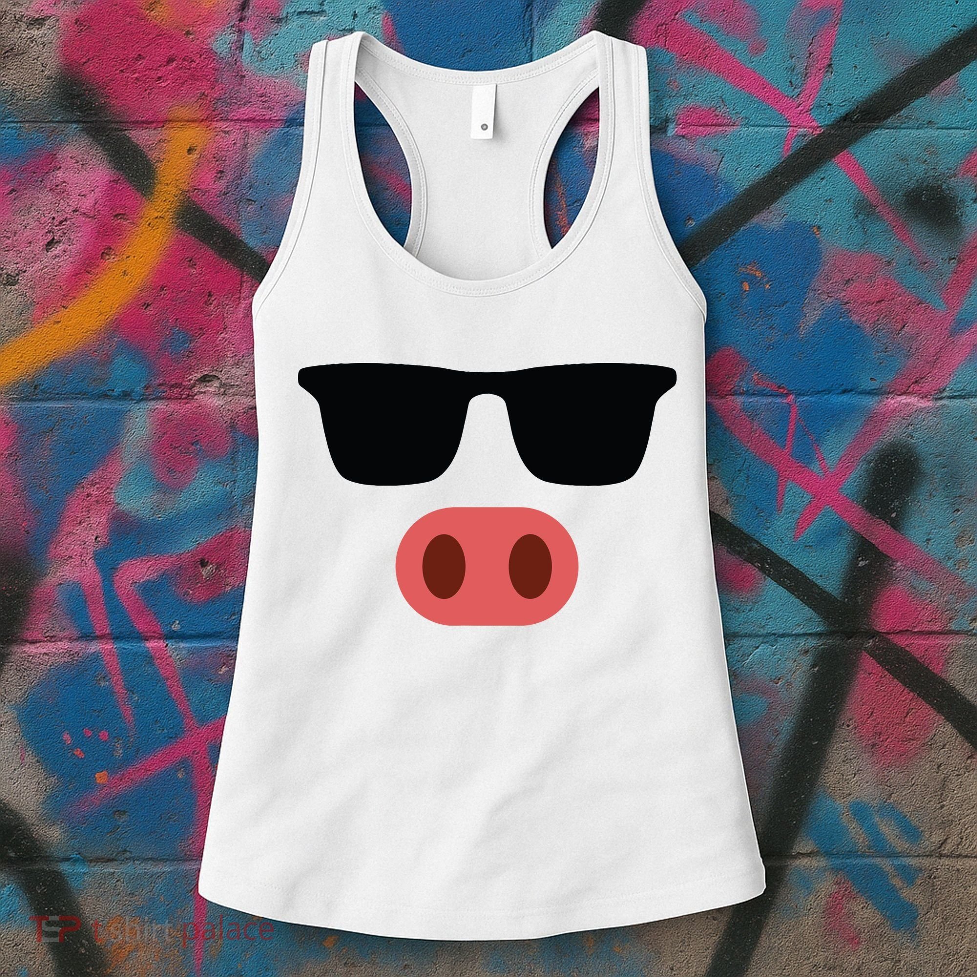 Pig Face Cool Sunglasses Cute Halloween Costume Women's Tank Top