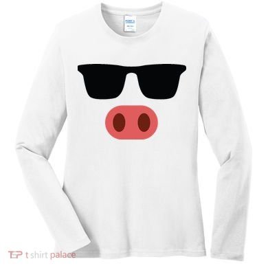 Pig Face Cool Sunglasses Cute Halloween Costume Women's Long Sleeve Shirt