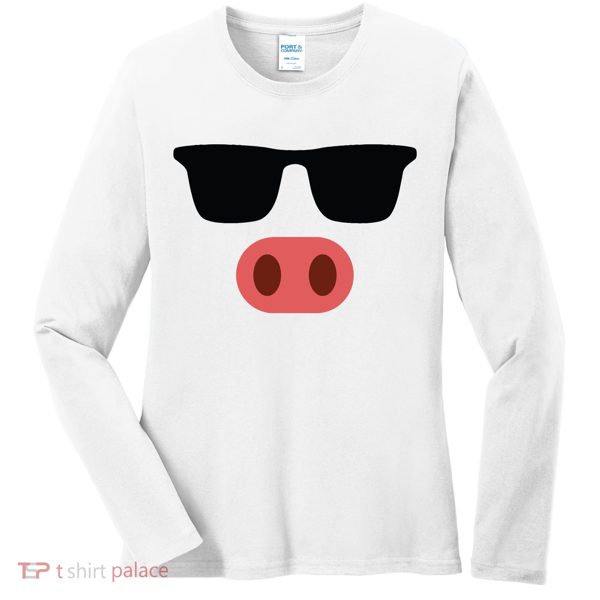 Pig Face Cool Sunglasses Cute Halloween Costume Women's Long Sleeve Shirt