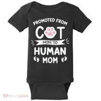 Promoted From Cat Mom To Human Mom Baby Announcement Baby Bodysuit thumb 0