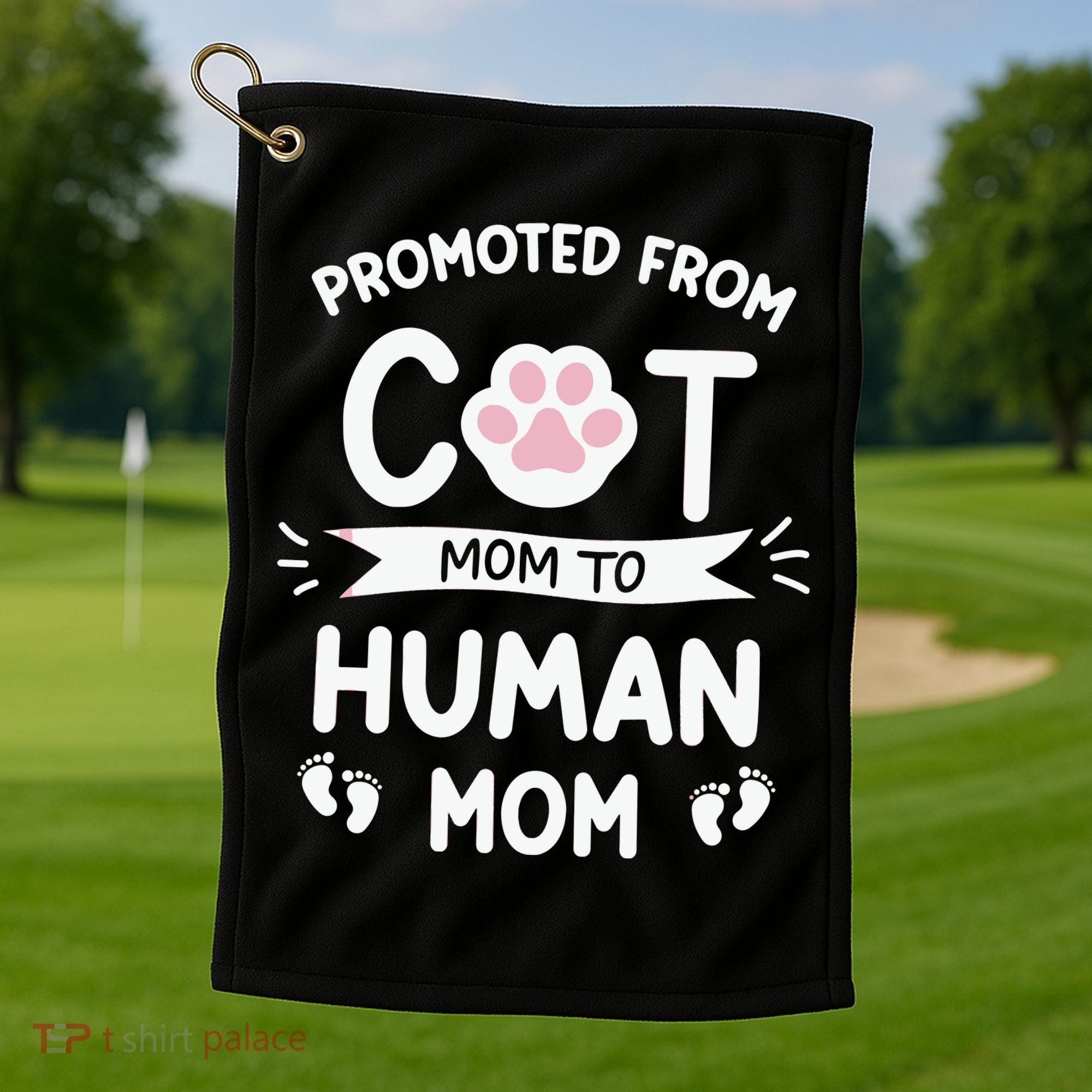 Promoted From Cat Mom To Human Mom Baby Announcement Golf Towel