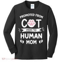 Promoted From Cat Mom To Human Mom Baby Announcement Kids Long Sleeve Shirt thumb 0