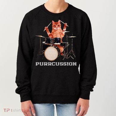 Purrcussion Funny Cat Drummer On Drum Set Percussion Pun Women's Sweatshirt