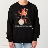 Purrcussion Funny Cat Drummer On Drum Set Percussion Pun Women's Sweatshirt thumb 0