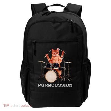 Purrcussion Funny Cat Drummer On Drum Set Percussion Pun Backpack