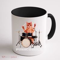 Purrcussion Funny Cat Drummer On Drum Set Percussion Pun Coffee Mug thumb 1