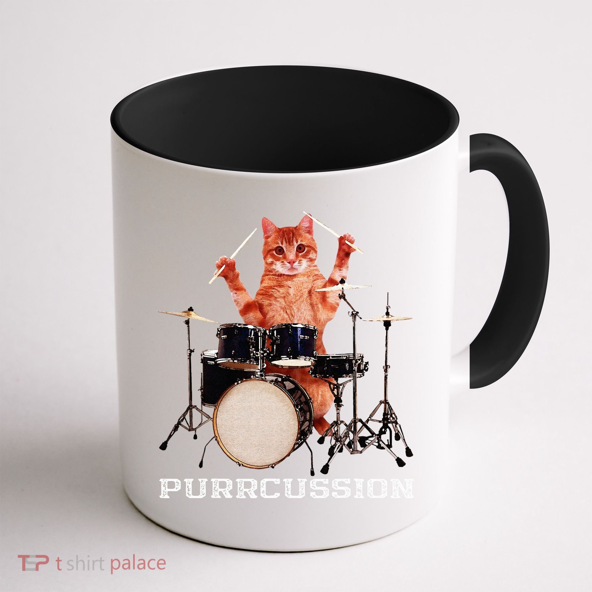 Purrcussion Funny Cat Drummer On Drum Set Percussion Pun Coffee Mug