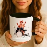 Purrcussion Funny Cat Drummer On Drum Set Percussion Pun Coffee Mug thumb 3