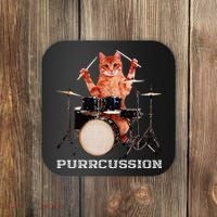 Purrcussion Funny Cat Drummer On Drum Set Percussion Pun Coaster thumb 0