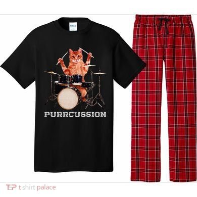Purrcussion Funny Cat Drummer On Drum Set Percussion Pun Pajama Set