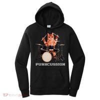 Purrcussion Funny Cat Drummer On Drum Set Percussion Pun Women's Hoodie thumb 0