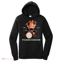 Purrcussion Funny Cat Drummer On Drum Set Percussion Pun Women's Hoodie thumb 0