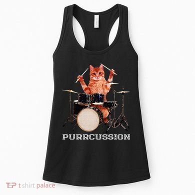 Purrcussion Funny Cat Drummer On Drum Set Percussion Pun Women's Tank Top