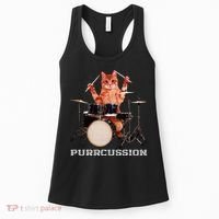 Purrcussion Funny Cat Drummer On Drum Set Percussion Pun Women's Tank Top thumb 0