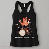 Purrcussion Funny Cat Drummer On Drum Set Percussion Pun Women's Tank Top thumb 3
