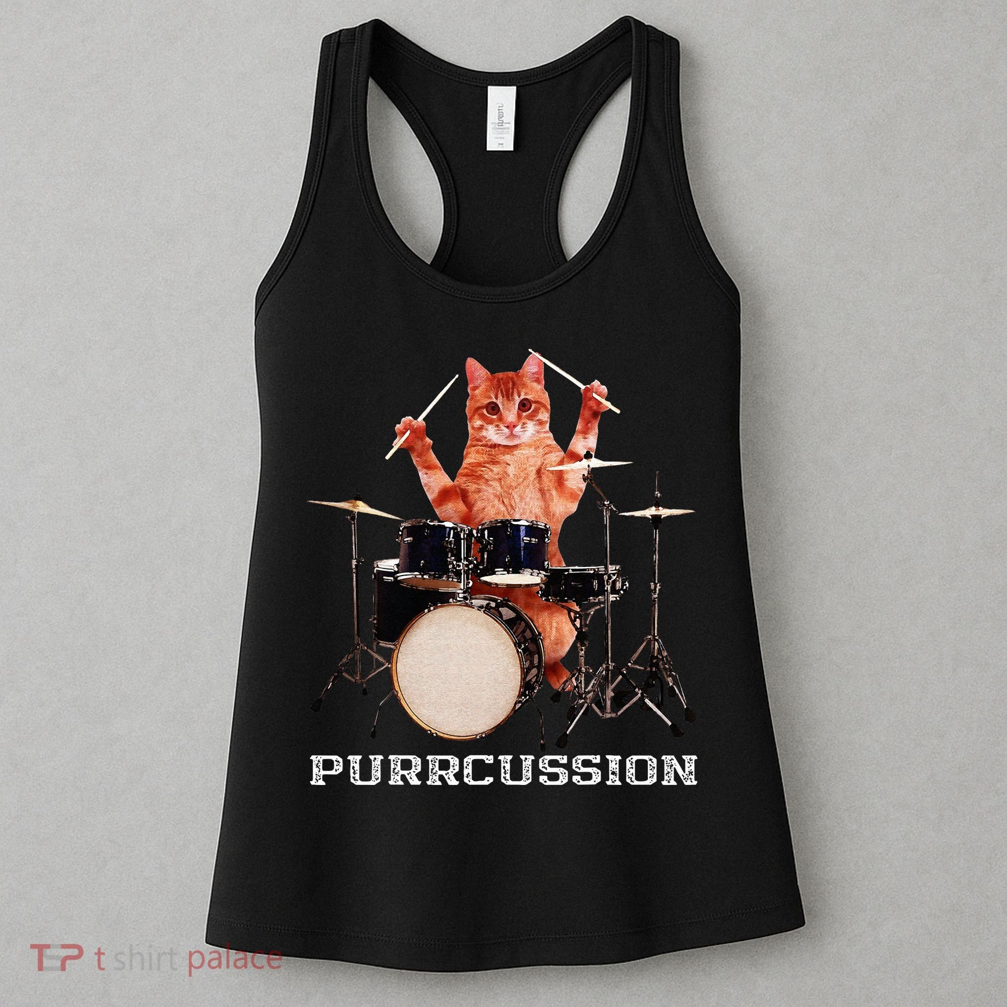 Purrcussion Funny Cat Drummer On Drum Set Percussion Pun Women's Tank Top