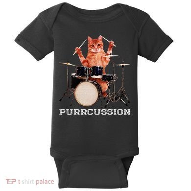 Purrcussion Funny Cat Drummer On Drum Set Percussion Pun Baby Bodysuit