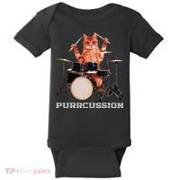 Purrcussion Funny Cat Drummer On Drum Set Percussion Pun Baby Bodysuit thumb 0