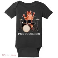 Purrcussion Funny Cat Drummer On Drum Set Percussion Pun Baby Bodysuit thumb 0