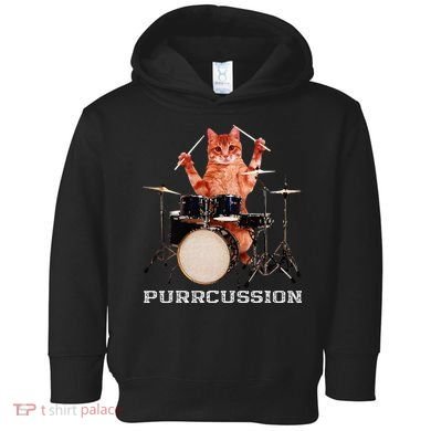 Purrcussion Funny Cat Drummer On Drum Set Percussion Pun Toddler Hoodie