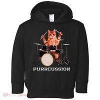 Purrcussion Funny Cat Drummer On Drum Set Percussion Pun Toddler Hoodie thumb 0