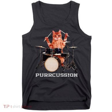 Purrcussion Funny Cat Drummer On Drum Set Percussion Pun Tank Top