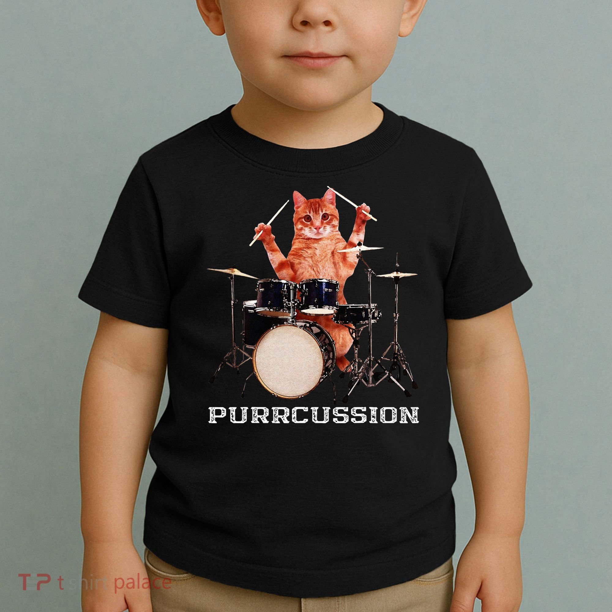 Purrcussion Funny Cat Drummer On Drum Set Percussion Pun Toddler T-Shirt