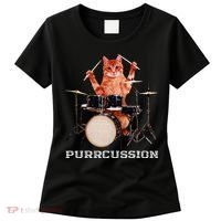 Purrcussion Funny Cat Drummer On Drum Set Percussion Pun Women's T-Shirt thumb 0
