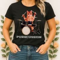 Purrcussion Funny Cat Drummer On Drum Set Percussion Pun Women's T-Shirt thumb 2