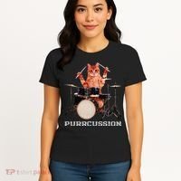 Purrcussion Funny Cat Drummer On Drum Set Percussion Pun Women's T-Shirt thumb 4