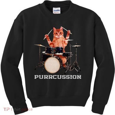 Purrcussion Funny Cat Drummer On Drum Set Percussion Pun Kids Sweatshirt