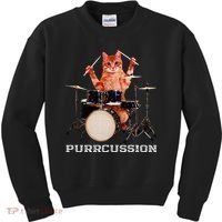 Purrcussion Funny Cat Drummer On Drum Set Percussion Pun Kids Sweatshirt thumb 0