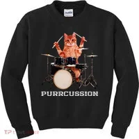 Purrcussion Funny Cat Drummer On Drum Set Percussion Pun Kids Sweatshirt thumb 0