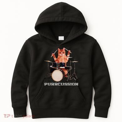 Purrcussion Funny Cat Drummer On Drum Set Percussion Pun Kids Hoodie