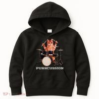 Purrcussion Funny Cat Drummer On Drum Set Percussion Pun Kids Hoodie thumb 0