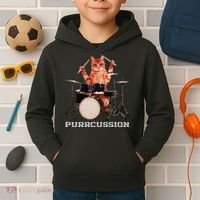 Purrcussion Funny Cat Drummer On Drum Set Percussion Pun Kids Hoodie thumb 2