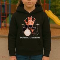 Purrcussion Funny Cat Drummer On Drum Set Percussion Pun Kids Hoodie thumb 3