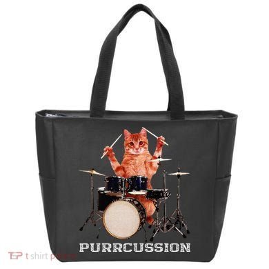 Purrcussion Funny Cat Drummer On Drum Set Percussion Pun Tote Bag