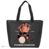 Purrcussion Funny Cat Drummer On Drum Set Percussion Pun Tote Bag thumb 0