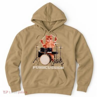 Purrcussion Funny Cat Drummer On Drum Set Percussion Pun Hoodie