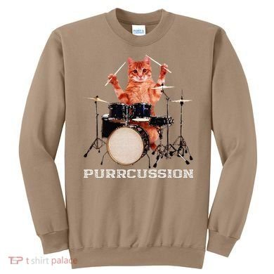 Purrcussion Funny Cat Drummer On Drum Set Percussion Pun Sweatshirt