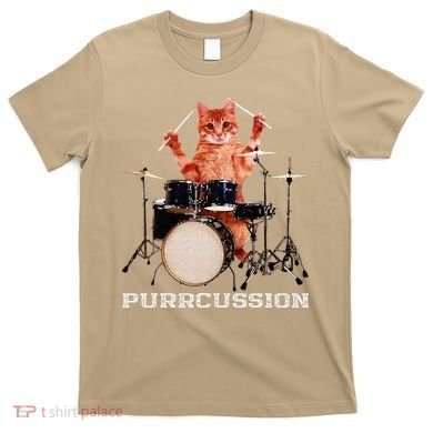 Purrcussion Funny Cat Drummer On Drum Set Percussion Pun T-Shirt