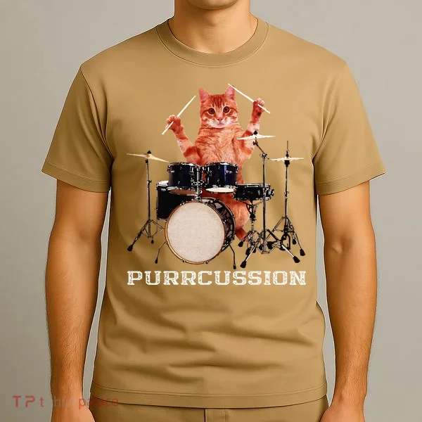 Purrcussion Funny Cat Drummer On Drum Set Percussion Pun T-Shirt