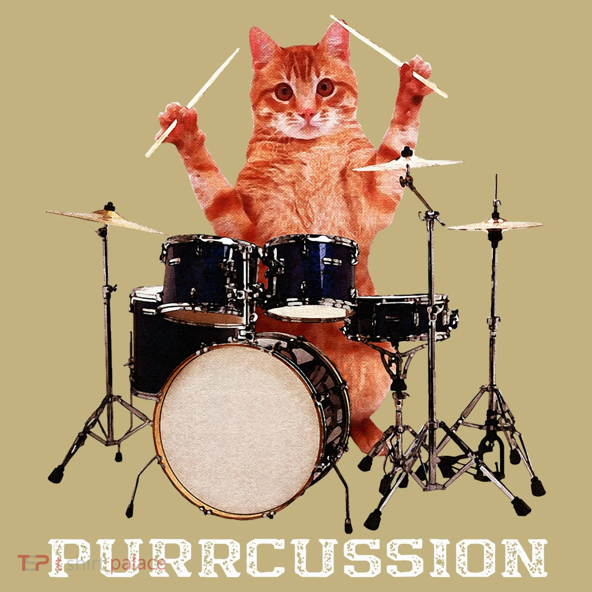 Purrcussion Funny Cat Drummer On Drum Set Percussion Pun T-Shirt