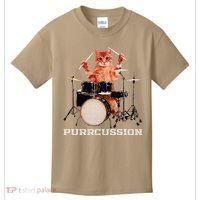 Purrcussion Funny Cat Drummer On Drum Set Percussion Pun Kids T-Shirt thumb 0