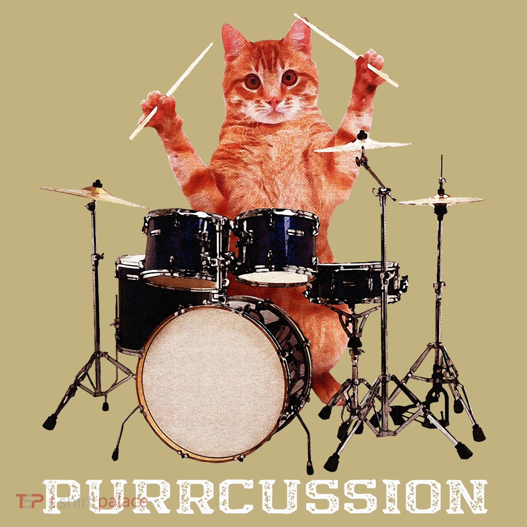 Purrcussion Funny Cat Drummer On Drum Set Percussion Pun Kids T-Shirt
